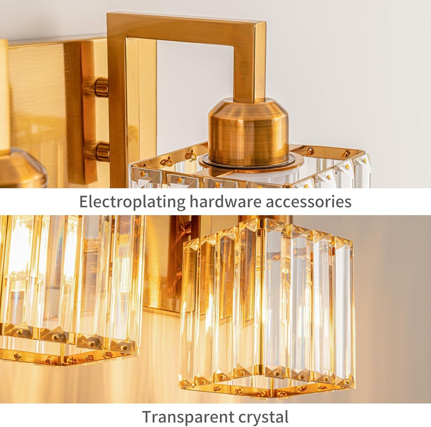 Modern Crystal Bathroom Vanity Light - 4-Lights Gold Brushed Brass Finish Wall Lamp