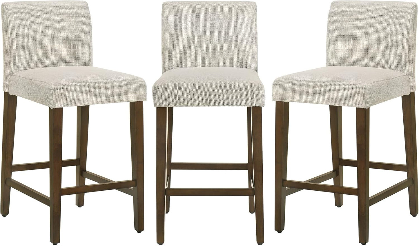 CHITA Counter Height Bar Stools Set of 3, 27" H Seat Height Upholstered Barstools, Fabric in Ivory