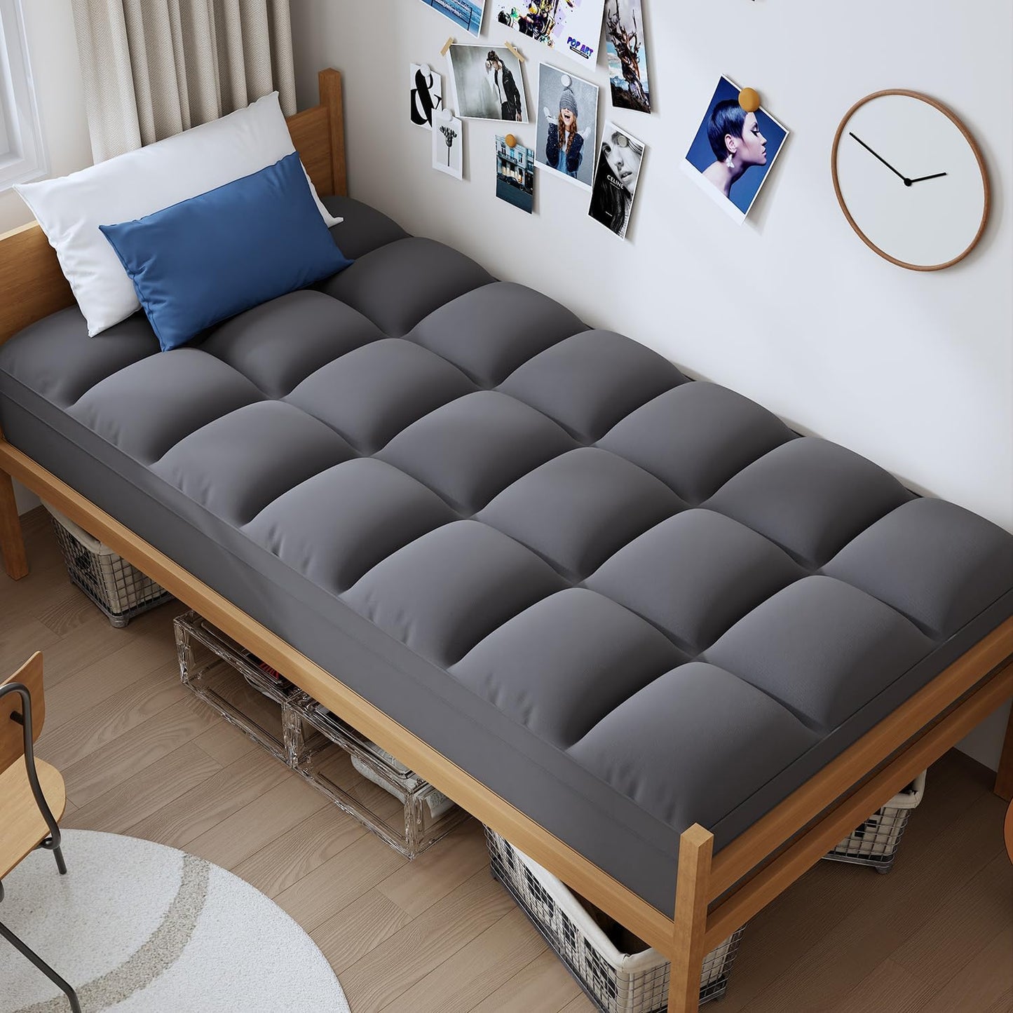 ELEMUSE Twin XL Grey Mattress Topper for College Dorm, Extra Long Twin Mattress Pad Cover for Back Pain, Plush Soft Pillowtop with Elastic Deep Pocket, Overfilled Down Alternative Filling