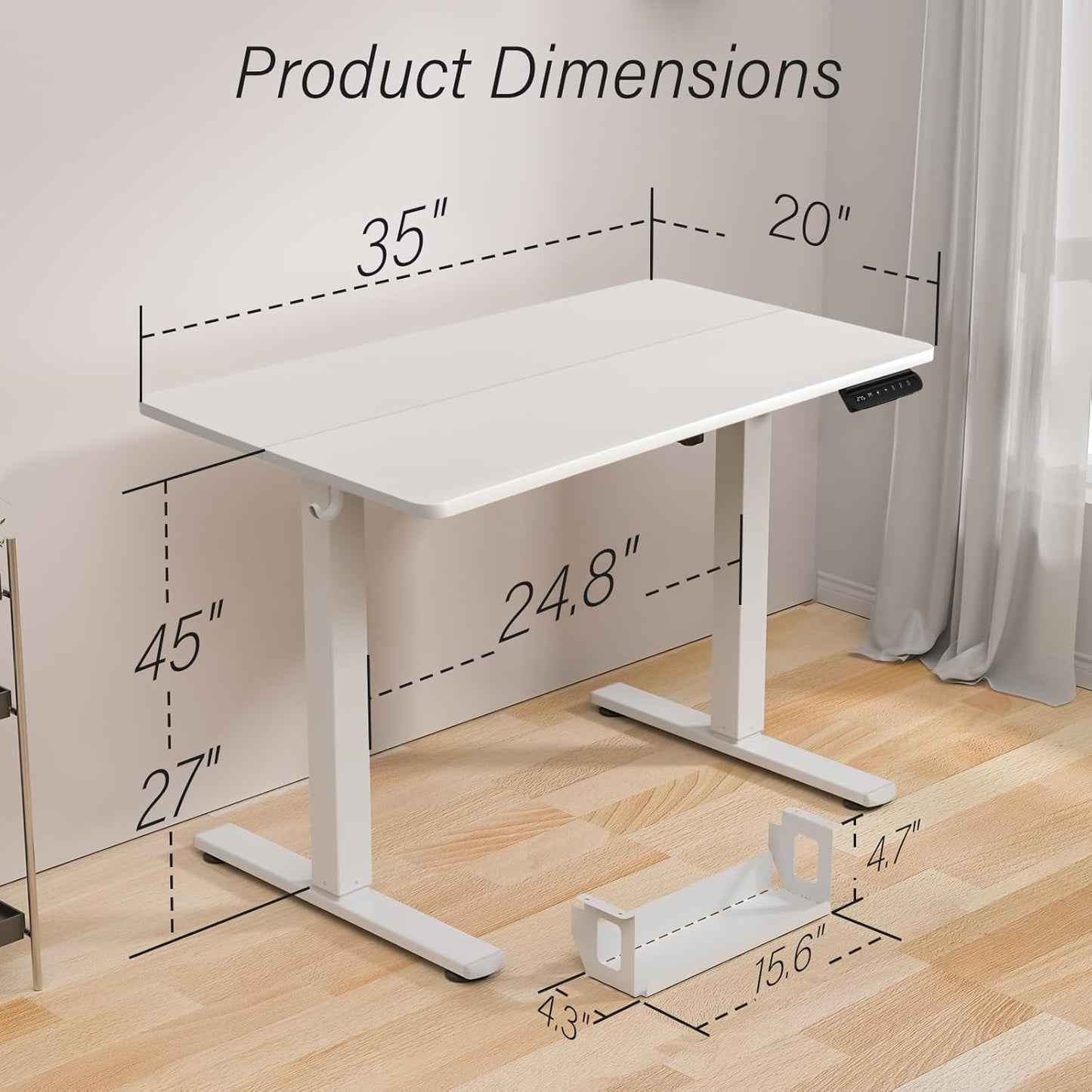 Kingant Standing Desk Height Adjustable Small Electric Stand Up Desks [35 x 20 Inch] - Ergonomic Sit Stand Desk Rising Desks for Home Office Computer Desk Stand Desk Workstation with Cable Management