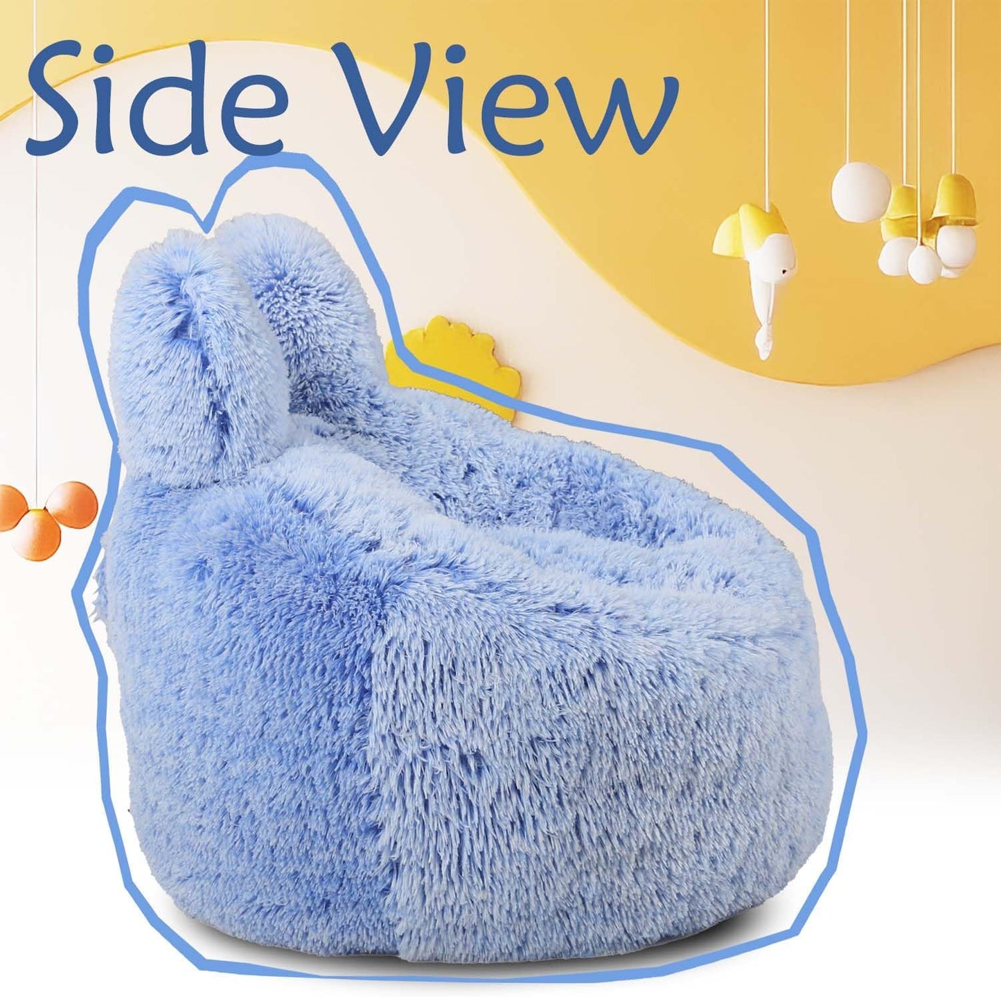 Bean Bag Chair for Kids with Plush Faux Fur Cover, 2.5FT Memory Foam Filled Bean Bag for Teens & Kids, Lazy Sofa for Living Room/Bedroom/Dorm, Rabbit-Ears Design