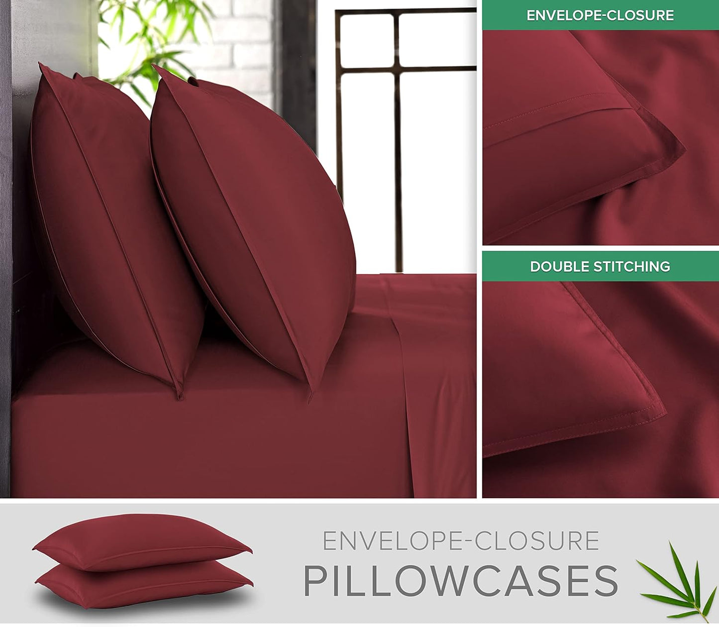 King Sheets by Pure Bamboo, Genuine 100% Organic Viscose Derived from Bamboo Bed Sheet Set, Luxuriously Soft & Cooling, Double Stitching, Lifetime Quality Promise (King, Merlot)