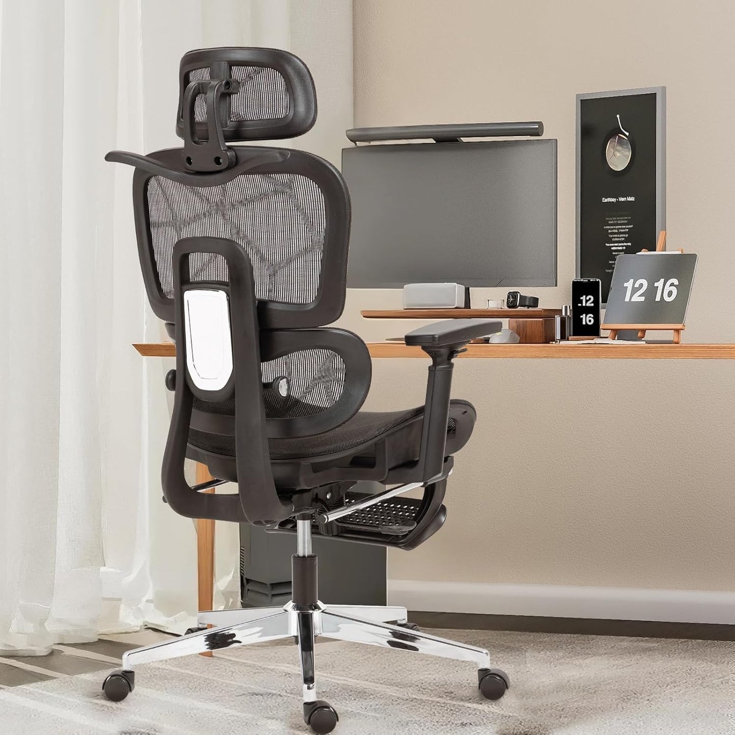 Ergonomic Mesh Office & Gaming Chair with Footrest, High Back Home Office Desk Chair, Comfortable Lumbar Support, 130° Tilt, Adjustable 3D Armrest & 2D Headrest (Black)