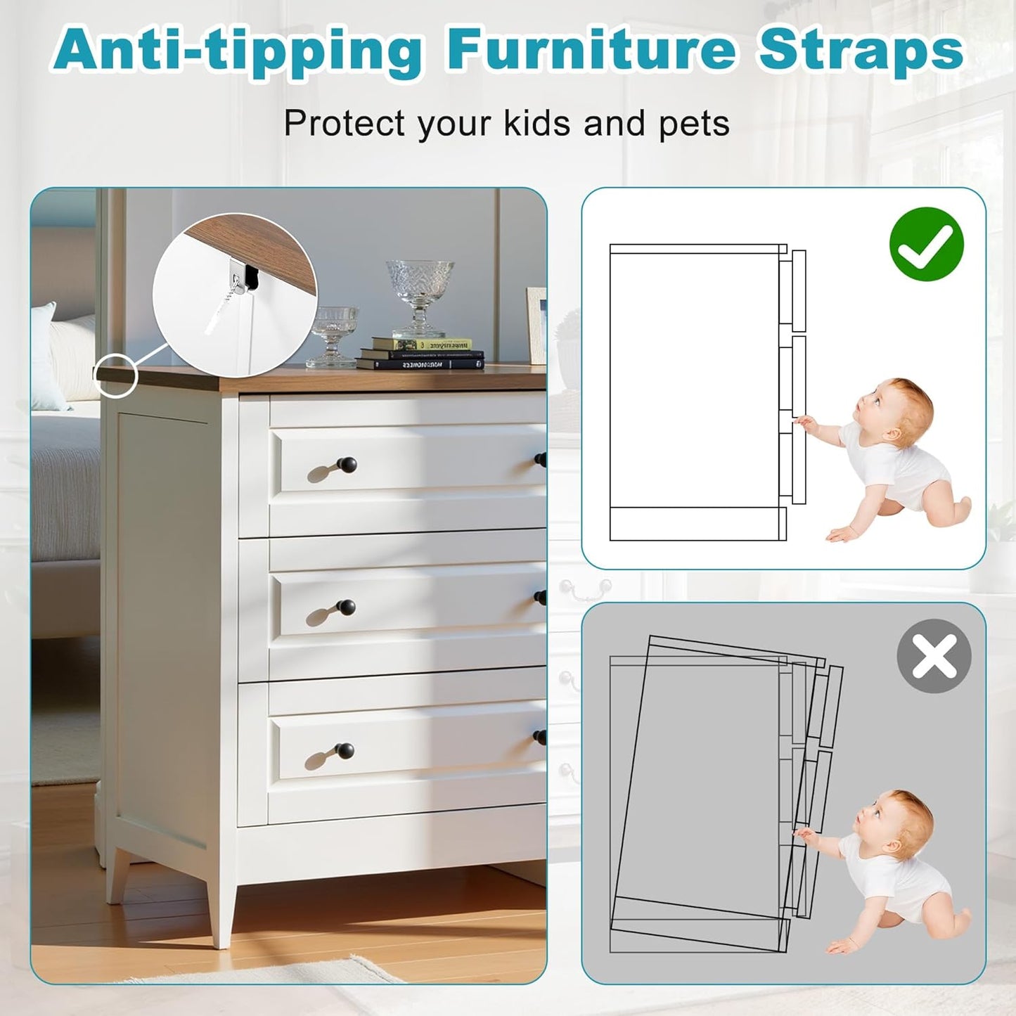 Farmhouse 6 Drawers Dresser for Bedroom, 55.5" Wide Wood Chest of Drawers with Metal Handle, Tall Storage Dressers Organizer for Living Room, Hallway, Ivory White