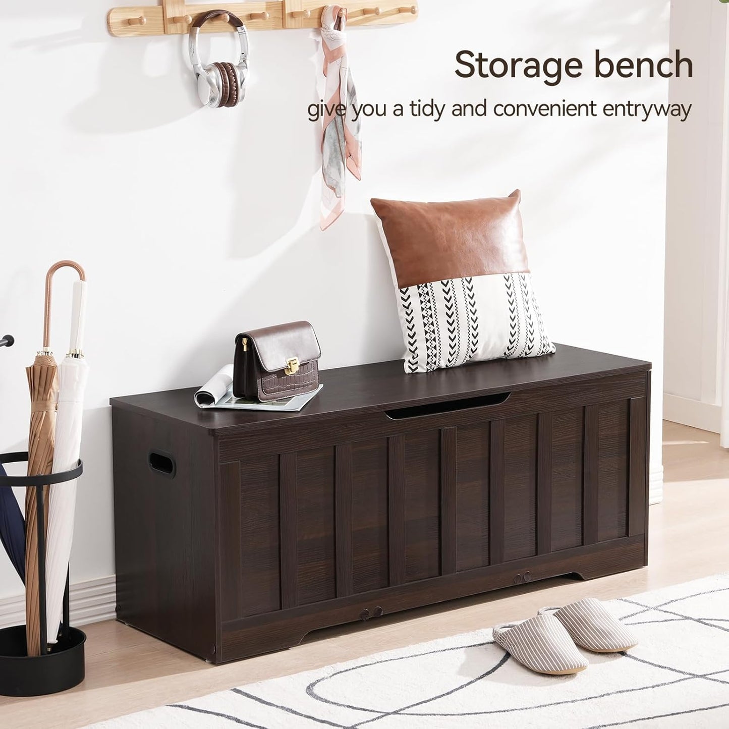 47.2" Storage Chest Extra Large,Storage Trunk with 2 Safety Hinges,Wooden Storage Bench,Shoe Bench,47.2x15.7x19.1 Inch,Easy Assembly,Storage Bench for Bedroom,Living Room,entryway(Espresso).
