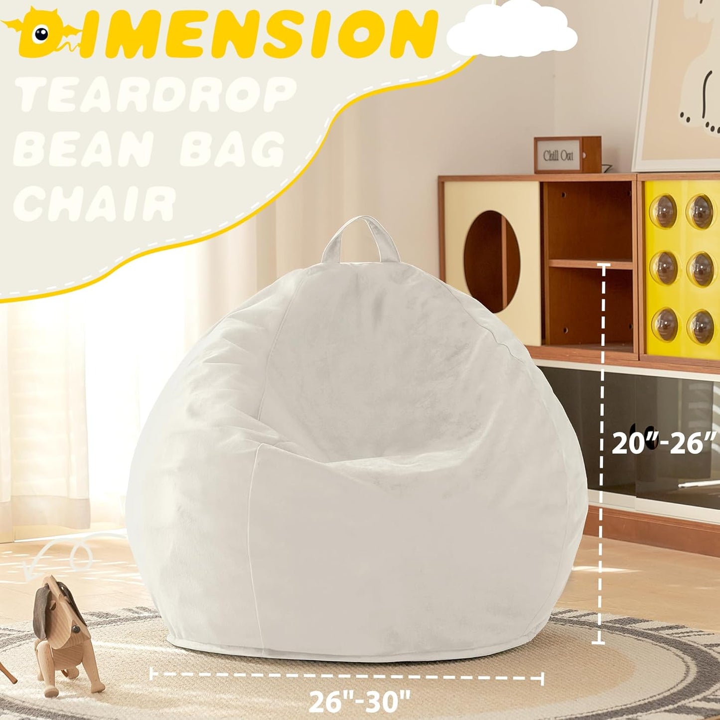 HABUTWAY 2FT Bean Bag Chair, 2' Beanbags Small Bean Bag Chairs with Filling, Teardrop Bean Bag Chair Luxurious Velvet Ultra Soft Fur with Removable Cover (Beige)