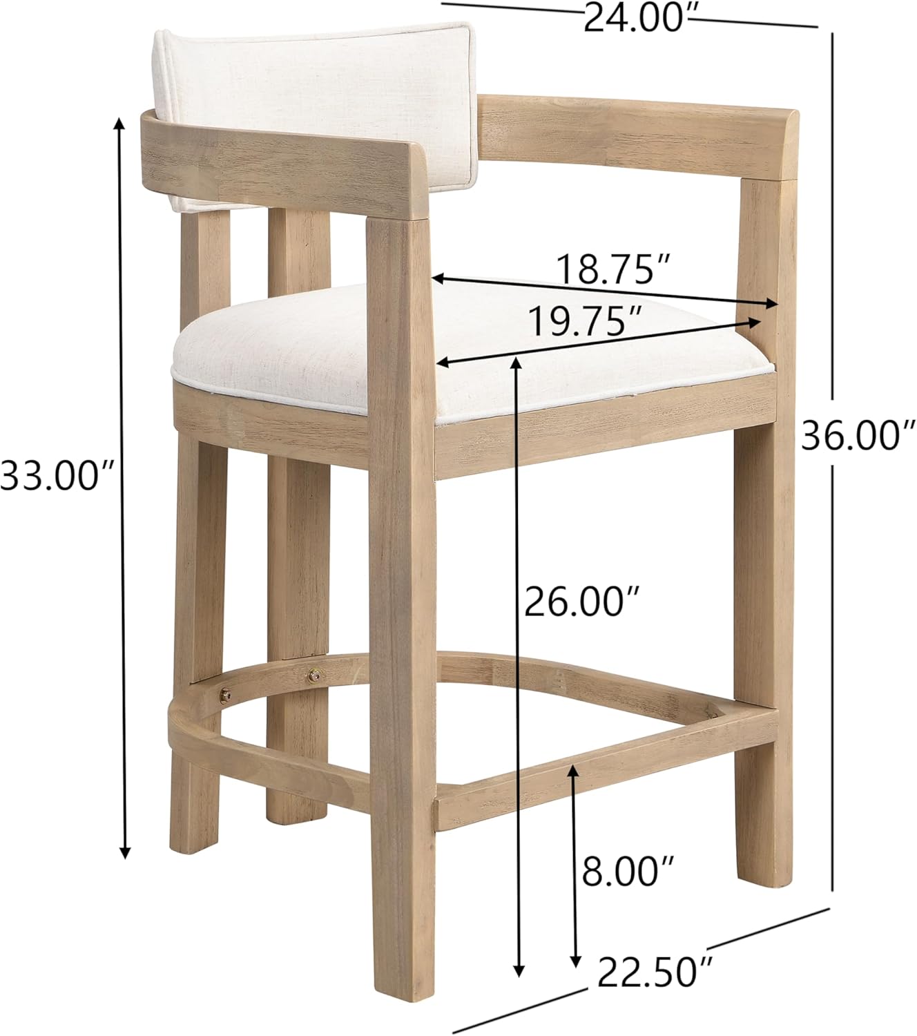 Christopher Knight Home Set of 2 Ryland Modern 26" Counter Height Bar Stools, Fabric Upholstered Counter Stools,Wooden Kitchen Island Armchair with Footrest, Round Backrest, Soft Seating,Beige+Natural