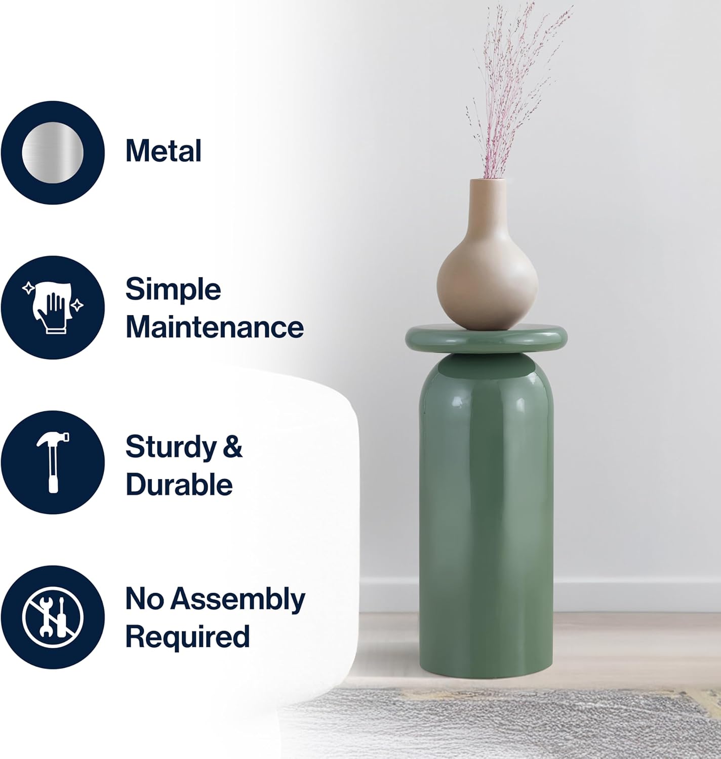 JONATHAN Y END1008A Miles 22.75" Mid-Century Modern Metal Sleek Cylinder Drink Table, Green for Living Room, Bedroom, Office, Bathroom