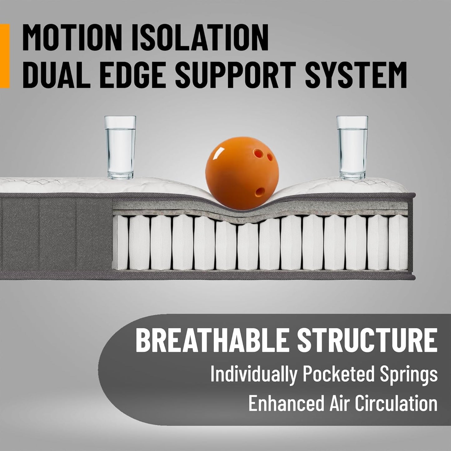 Ottomanson Twin XL 9" Hybrid Mattress - Rock Hard Feel - Made in USA - Individually Pocketed Coils & CertiPUR-US Foam - Fiberglass-Free - Bed in a Box