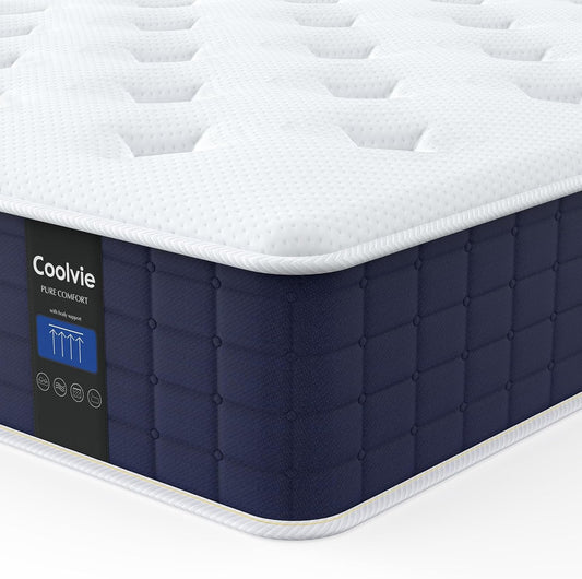 Coolvie Queen Mattress, 10 Inch Hybrid Mattress Queen Size, Individual Pocket Springs with Memory Foam, Bed in a Box, Cooler Sleep with Pressure Relief and Support
