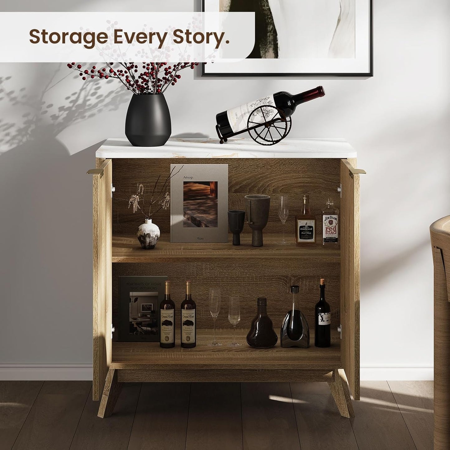 Buffet Cabinet with Storage, Fluted Multifunctional Storage Cabinet with 2 Doors, Sideboard Cabinet with Doors Modern Buffet Table Accent Coffee Bar Console Table,fluted buffet cabinet