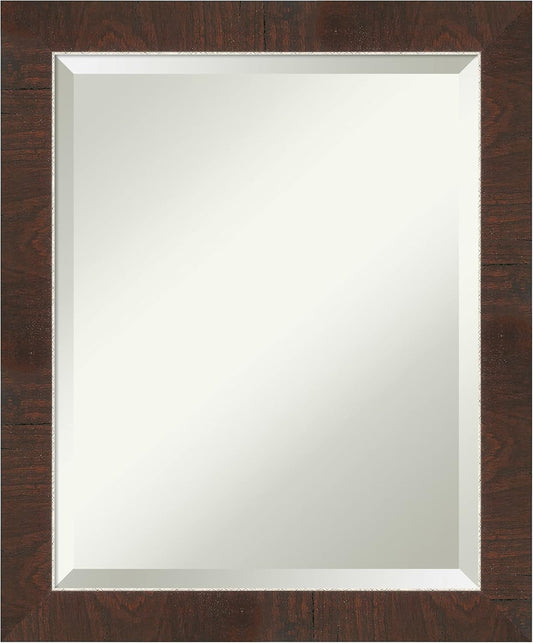 Amanti Art Brown Bathroom Mirror for Over Sink, 23x19 Wildwood Brown Narrow Rectangle Vanity Mirror, Small Rustic Farmhouse Frame, Hangs Horizonally and Vertically, Bathroom Wall Decor, Beveled Edge