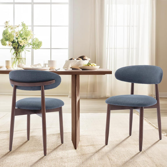 COLAMY Wooden Dining Chairs Set of 2, Modern Fabric Upholstered Dining Room Chair, Farmhouse Kitchen Side Chairs with Foot Pegs, Blue