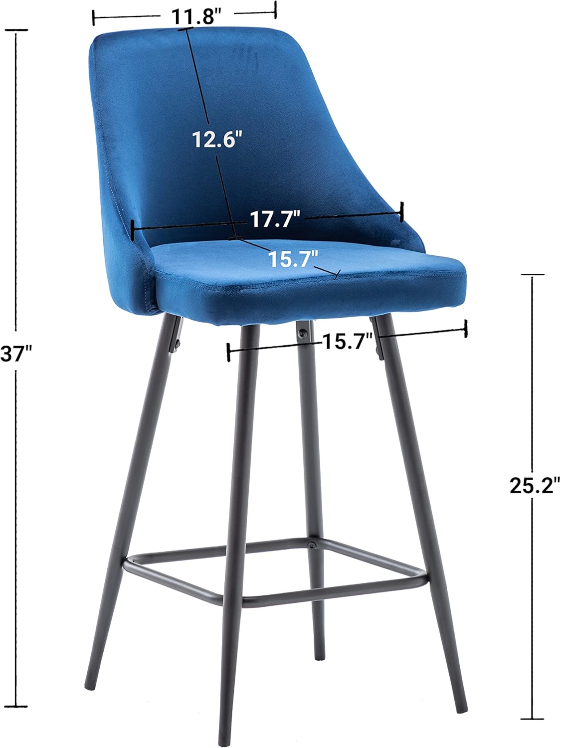BTEXPERT Set of 2,Premium upholstered Dining 25" Seat Height, High Back Count Stool Bar Chairs, Pack Blue Velvet barstools