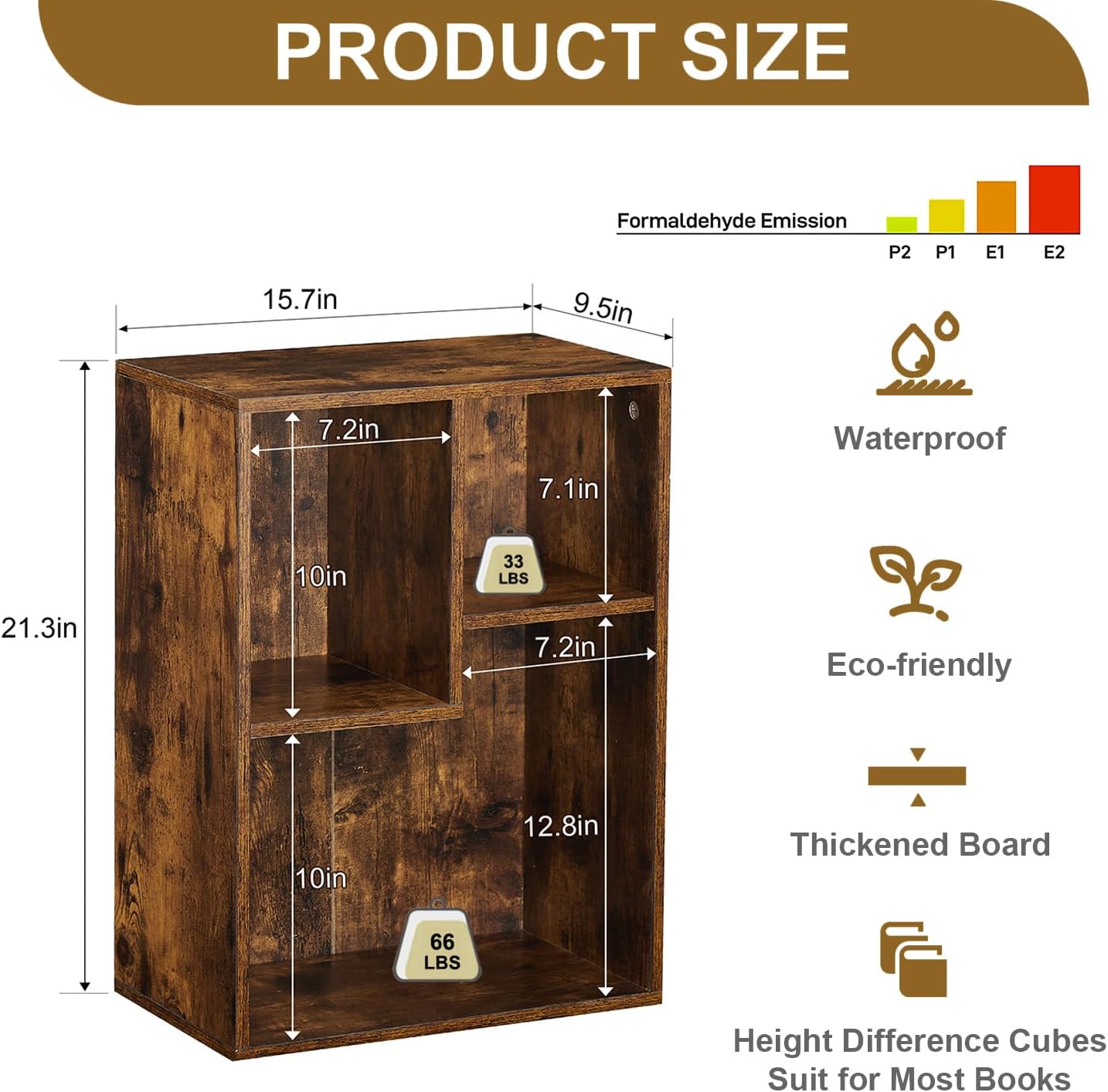 VECELO Small Bookshelf, 3 Cube Shelf, Fits Tallest Hardcovers, Horizontal Available, Short Bookcase for Small Spaces, Vintage Brown