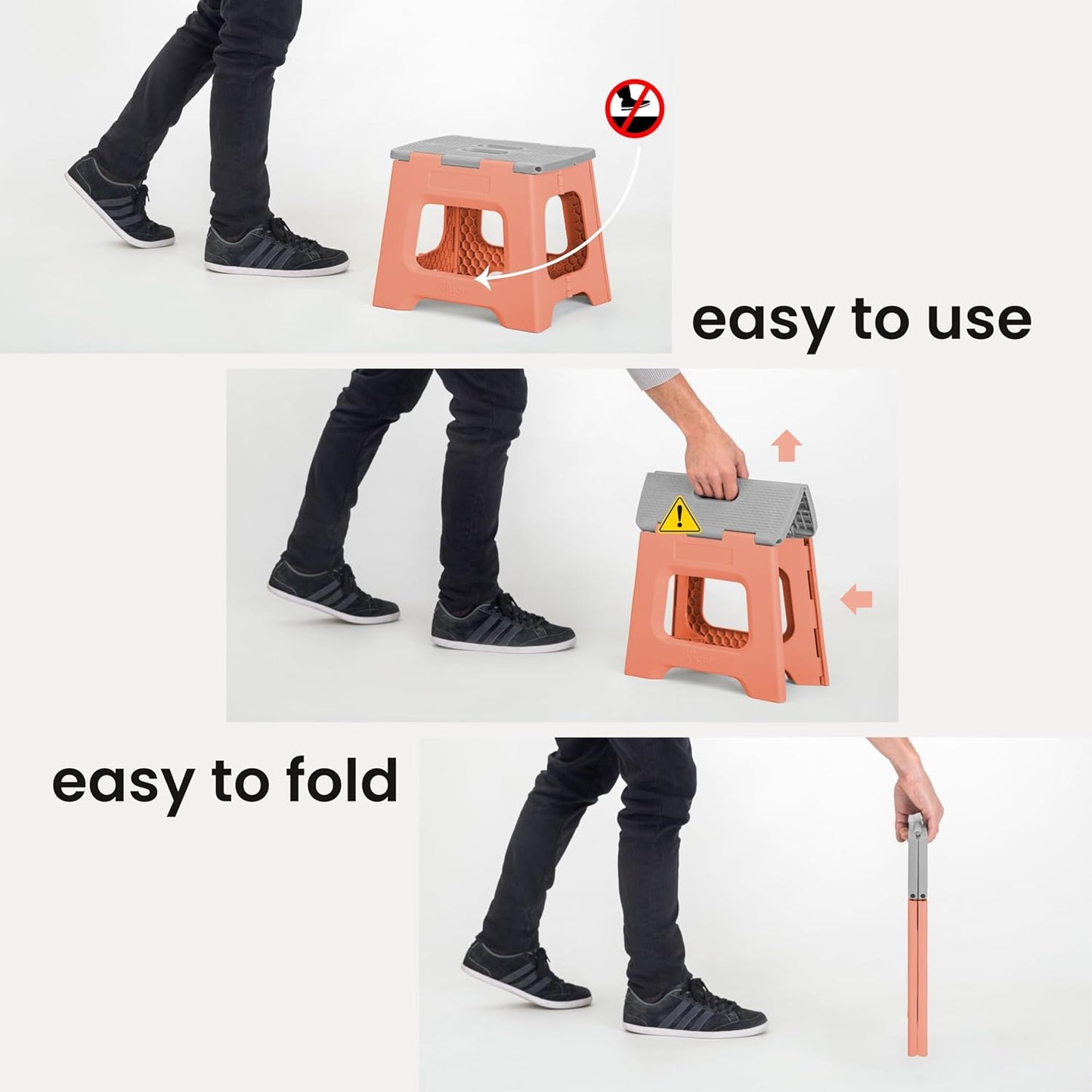 Vigar Compact Step Stool Foldable, 12-1/2-inch Step Stools for Adults up to 330 Pound, Lightweight Stool, Non-Slip Folding Step Stool, Sunrise Orange