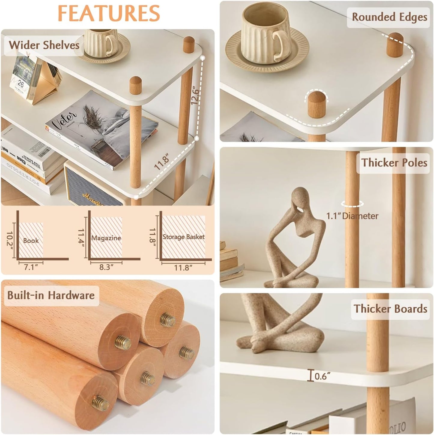 IOTXY 4-Tier Wooden Shelf Bookcase - Modern Open Bookshelf, Free Standing Storage Rack, Multifunctional Display Stand for Home and Office, Oak, Rectangle