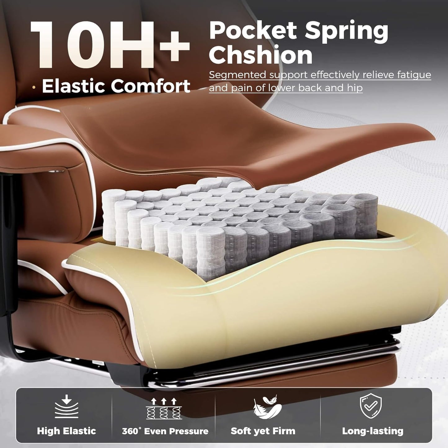 GTRACING Big and Tall Gaming Chair 400lbs Heavy Duty Office Chair with Foot Rest & Ergonomic Pocket Spring Cushion, High Back Lumbar Support for Lower Back Pain Relief, Coffee Brown