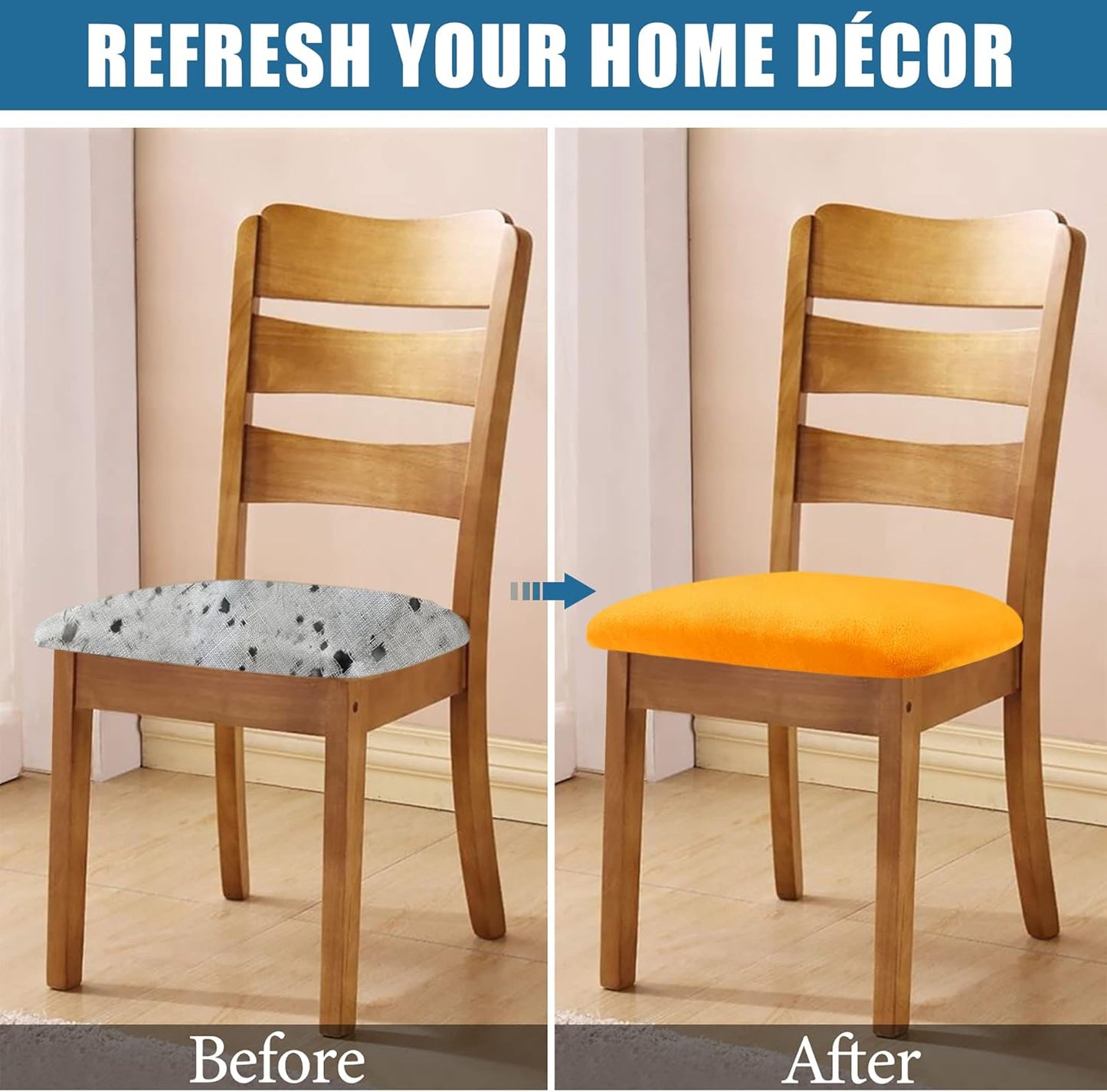 Smiry Velvet Seat Covers for Dining Room Chair Set of 4, Stretch Fit Removable Washable Chair Seat Cushion Protector Slipcovers with Ties, Mustard Yellow