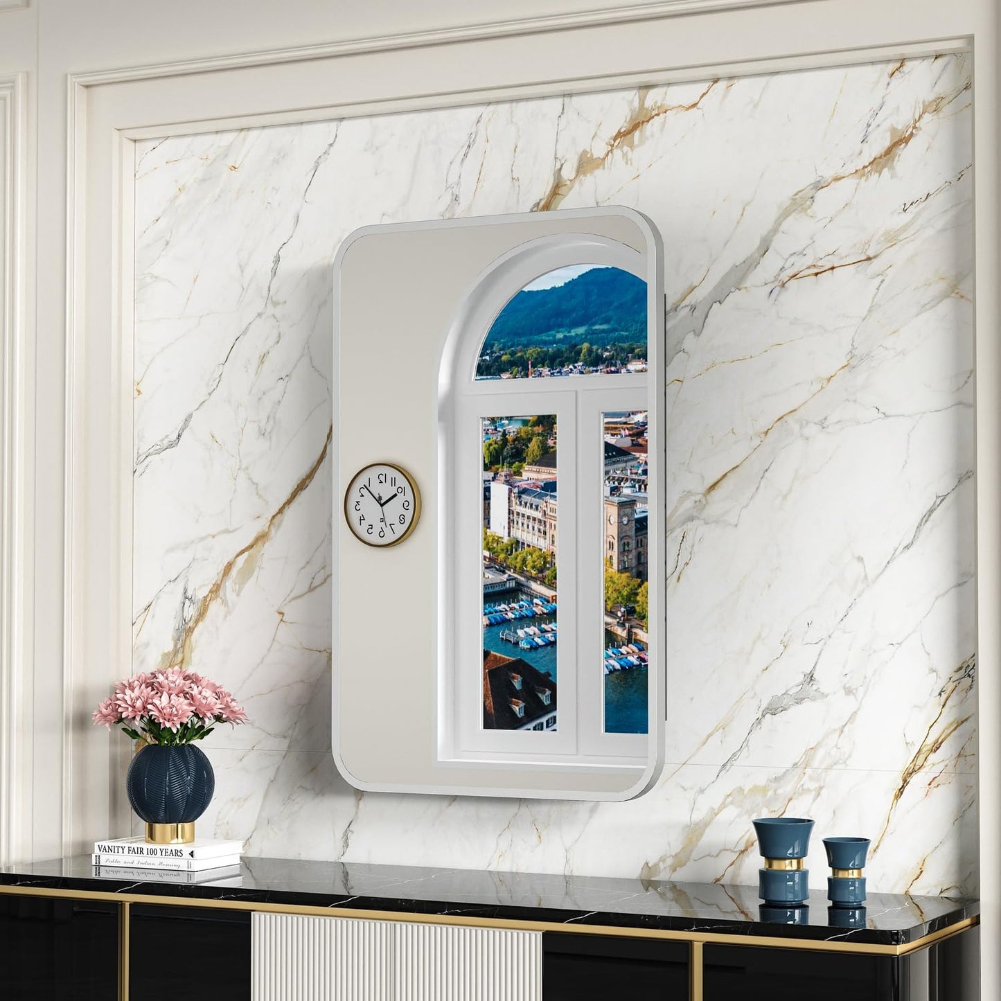 16x24 Inch Medicine Cabinet for Bathroom with Mirror Brushed Silver Metal Framed Recessed Bathroom Medicine Cabinet with Mirror Wall Mounted