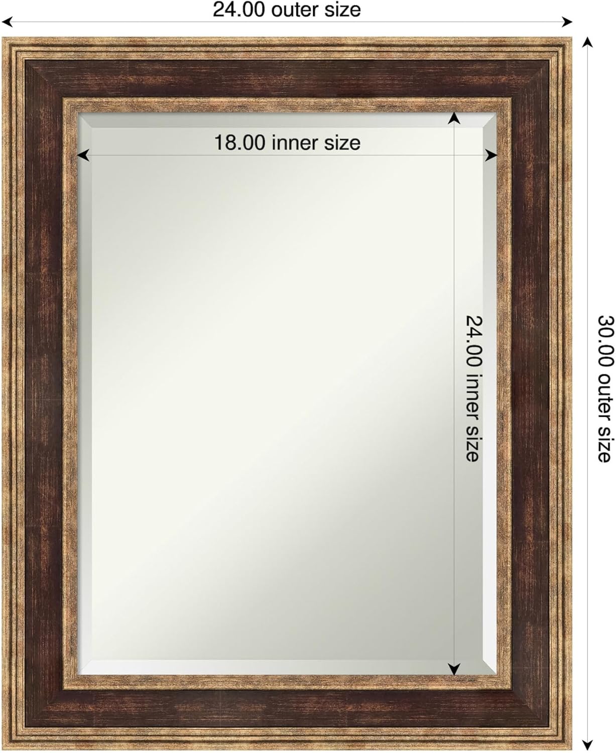 Amanti Art Bronze Bathroom Mirror for Over Sink, 30x24 Ridge Light Bronze Rectangle Vanity Mirror, Medium Traditional Frame, Hangs Horizonally and Vertically, Bathroom Wall Decor, Beveled Edge