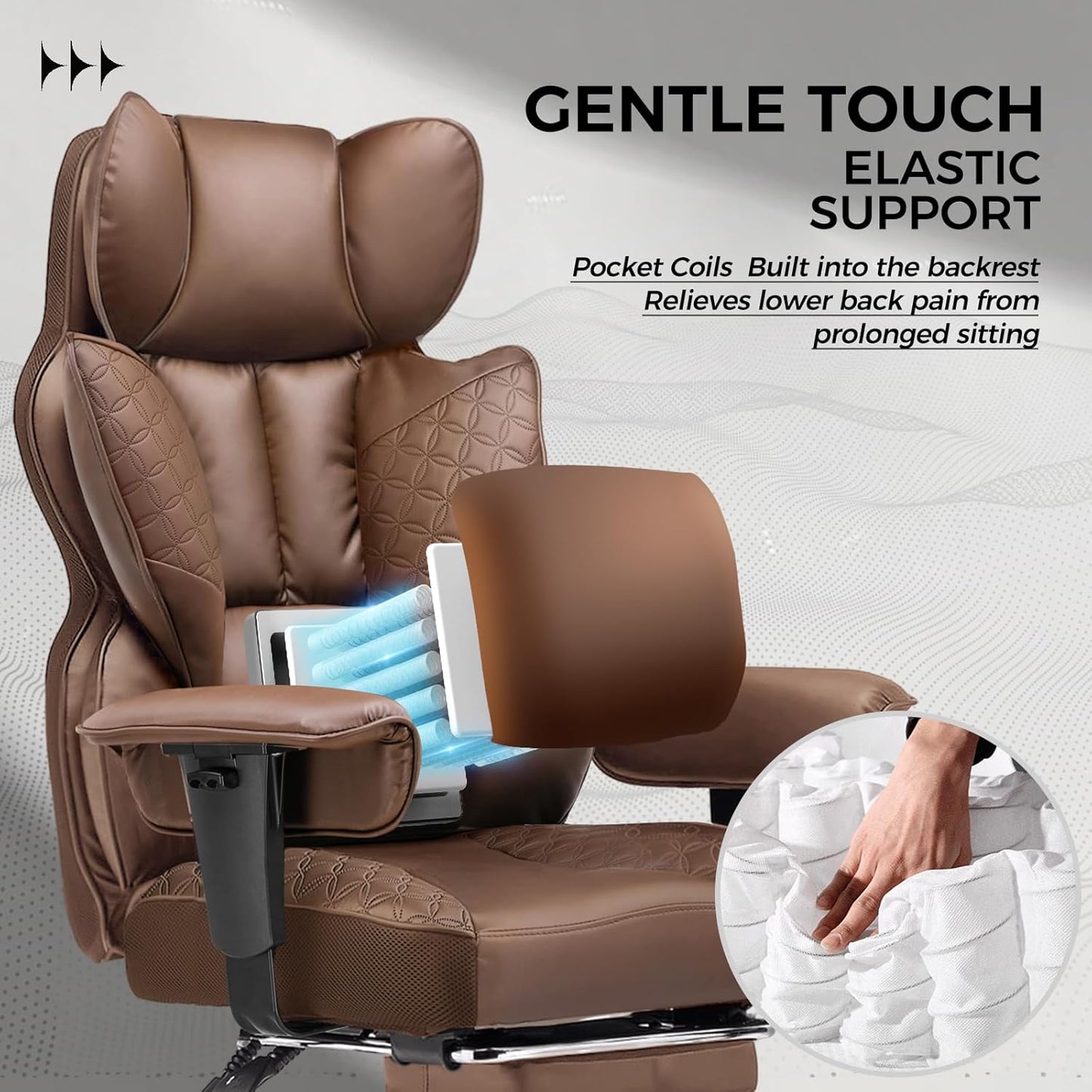 GTRACING Big and Tall Gaming Chair 400lbs Heavy Duty Office Chair with Foot Rest & Ergonomic Pocket Spring Lumbar Support, High Back 3D Saddle Shaped Cushion for Back Pain Relief, Brown