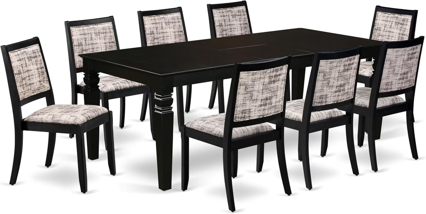 East West Furniture LGX29-BLK-30 -9 Piece Dining Set Includes a Rectangular Kitchen Table with Black Tabletop and 8 Stackable Polyester Fabric Chairs, Black