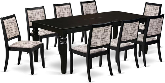 East West Furniture LGX29-BLK-30 -9 Piece Dining Set Includes a Rectangular Kitchen Table with Black Tabletop and 8 Stackable Polyester Fabric Chairs, Black