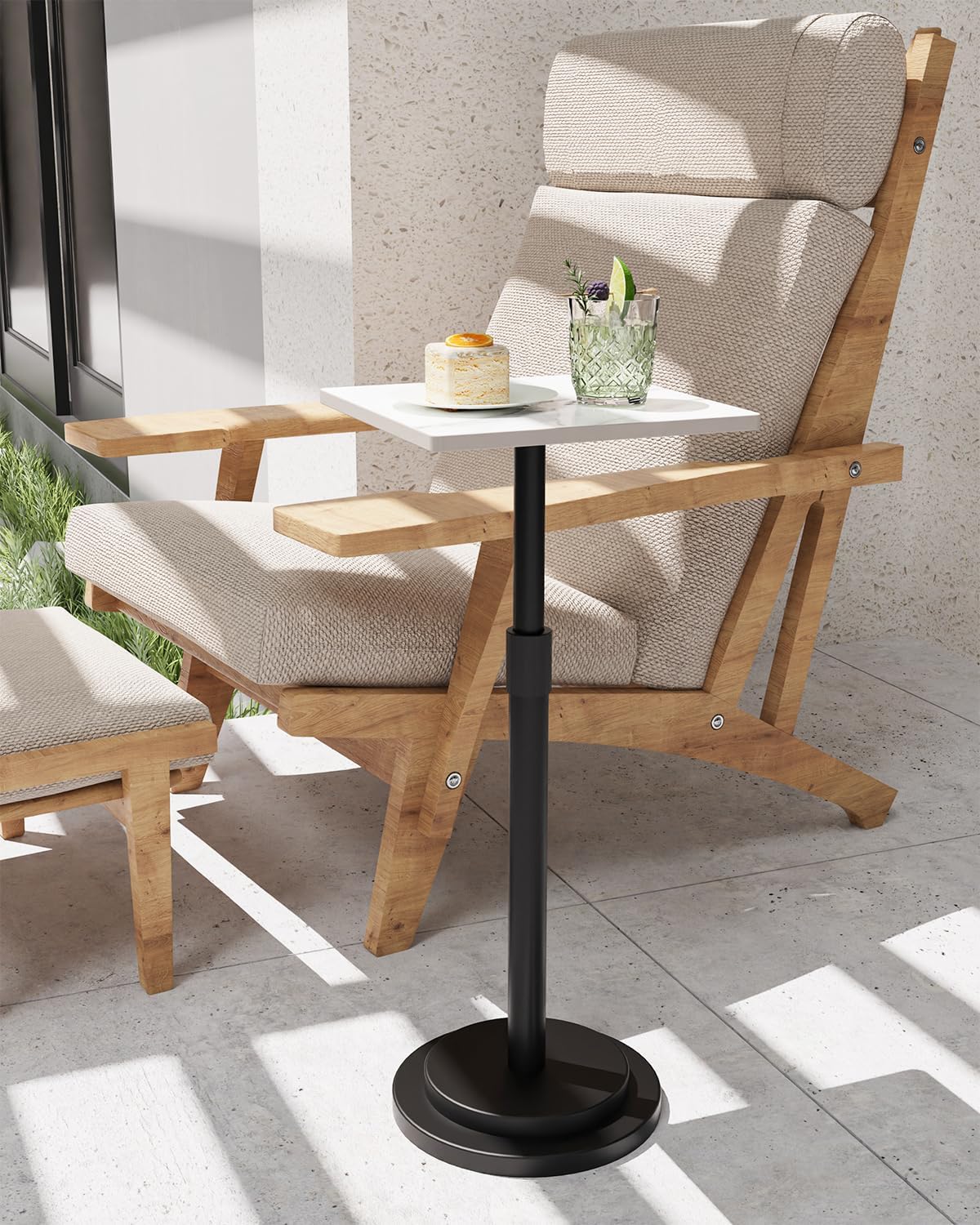 Versatile End Table with Metal Base, Height Adjustable, Vintage Square Indoor Metal Plant Stand, for Sofa, Bedside Small Couch, Living Room and Bedroom, 1 Pack, White, GBZ001SW-1