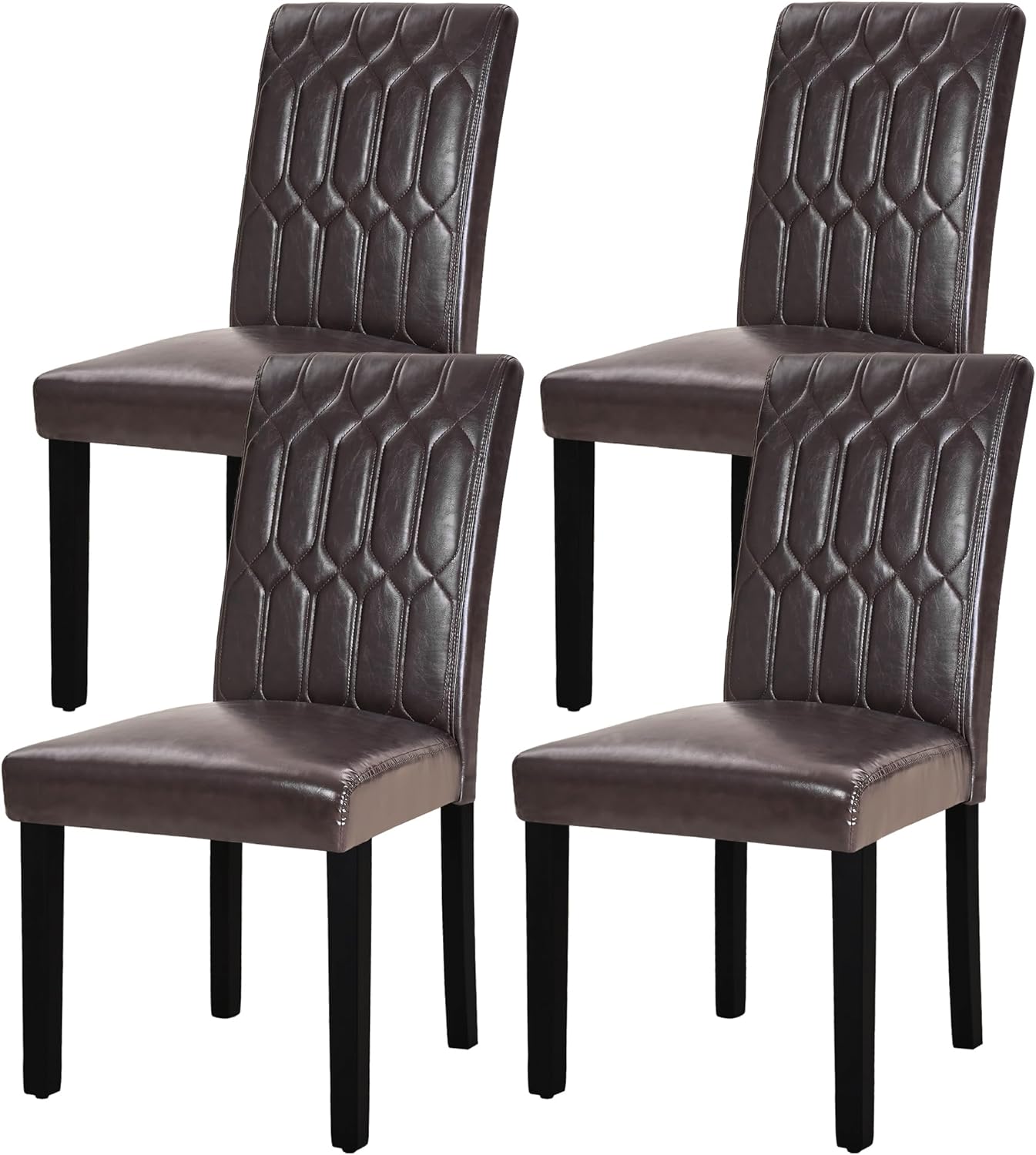 VECELO Upholstered Dining Chairs Set of 4, Modern PU Leather Accent Parsons, Solid Wood Legs w/Rubber Footpads, for Living Room Kitchen, Coffee