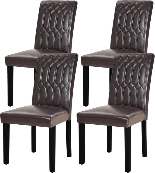VECELO Upholstered Dining Chairs Set of 4, Modern PU Leather Accent Parsons, Solid Wood Legs w/Rubber Footpads, for Living Room Kitchen, Coffee