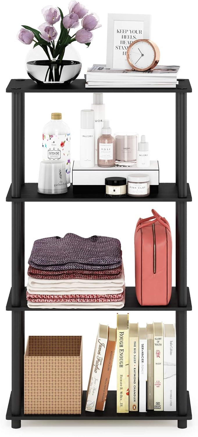 Furinno Turn-N-Tube 4-Tier Multipurpose Shelf Display Rack, Round Tubes, Americano/Black