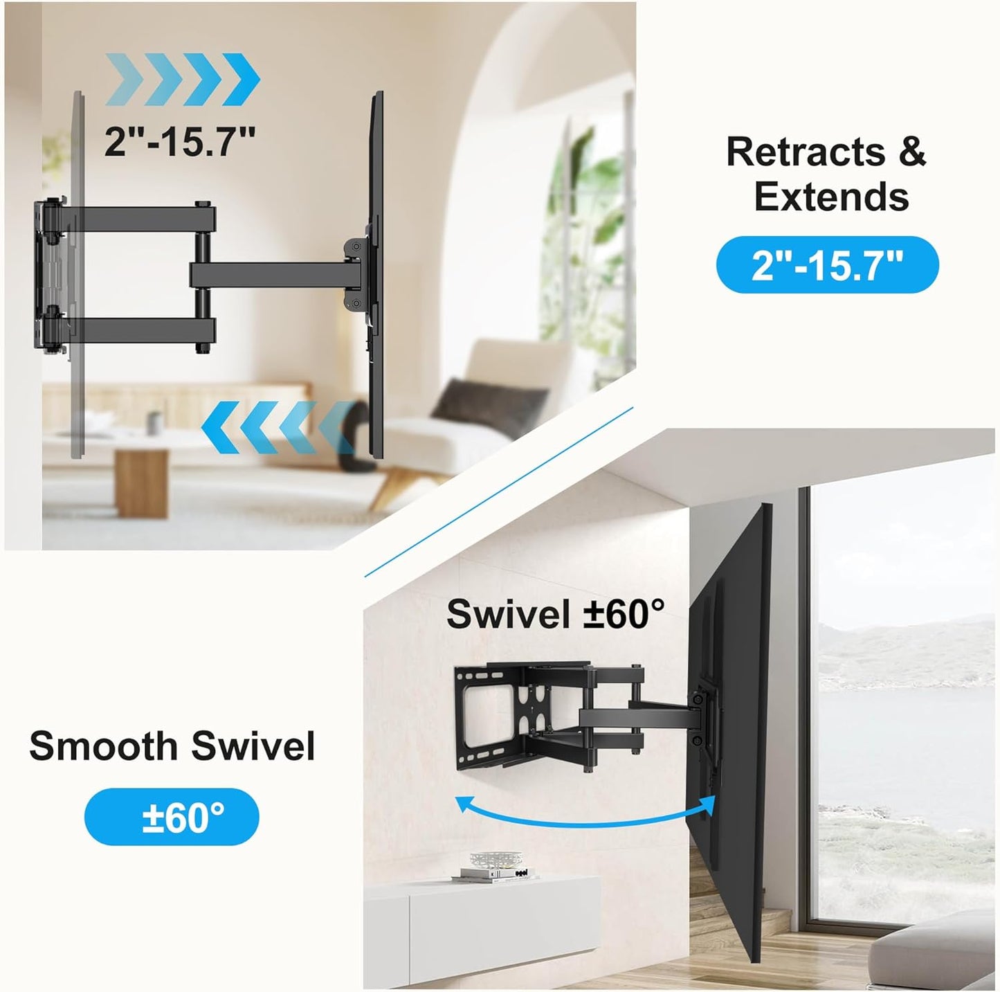 Full Motion TV Wall Mount for Most 26"-70" Flat/Curved TV, Swivel Tilt Bracket with Articulating Dual Arms, Support 100lbs, Max VESA 400x400mm, Fits 12”/16" Wood Stud (MA570)