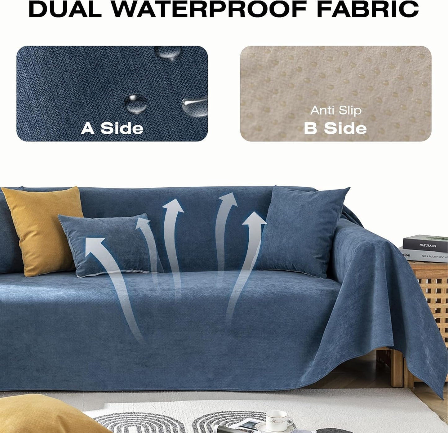 STACYPIK Waterproof Dark Blue Sofa Cover, Washable Couch Cover for 2 Cushion Couch, Anti-Slip Furniture Protector, Pet-Friendly Couch Cover for Pets and Kids, Loveseat Covers, Futon Cover-71X90IN