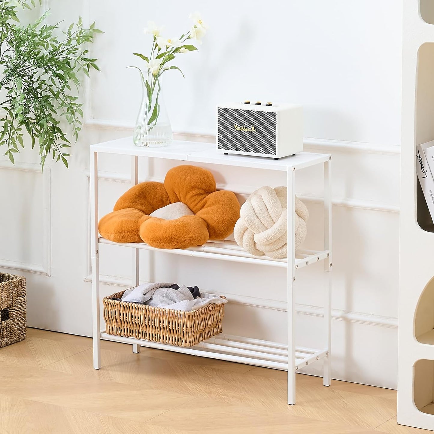 Wimarsbon 29.5" Narrow Console Table - 3-Tier Entryway Table with Shelves, Metal Frame, for Hallway, Living Room, Bedroom (White Frame White)