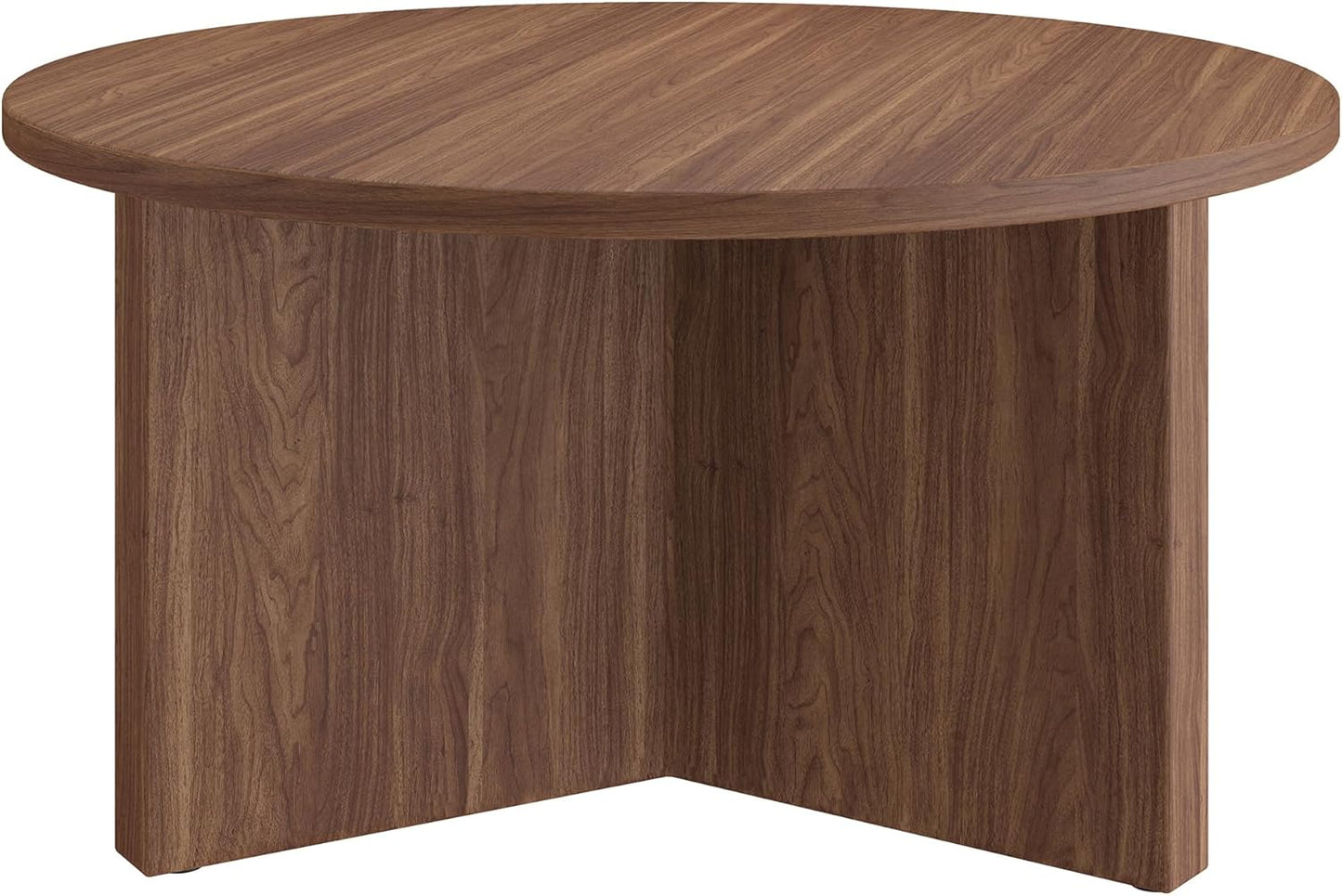 Henn&Hart 32" Round Wood Pedestal Coffee Table for Living Room, Family Room, Office, or Apartment, Satin Walnut