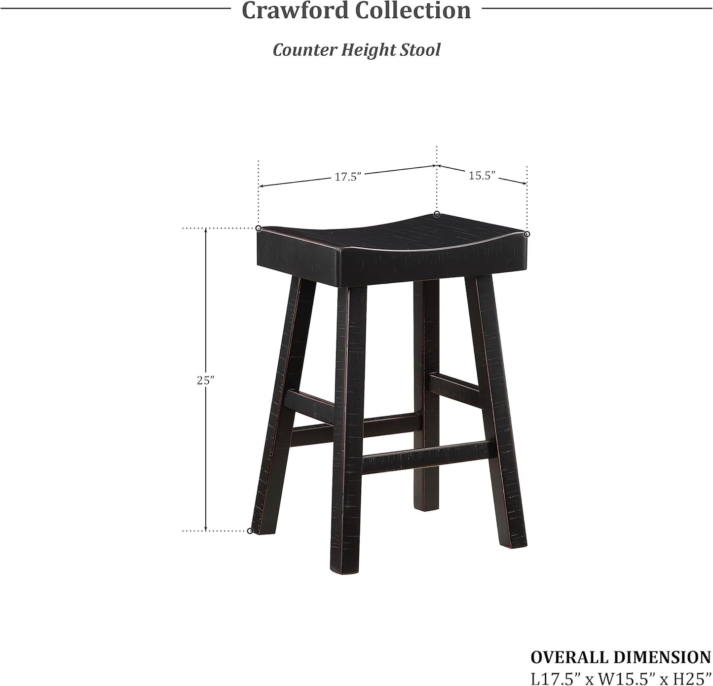 Lexicon Saddle Bar Stools Set of 2 Barstools with Footrest, Armless Dining Chairs for Kitchen Island, Breakfast Nook, Living Room, Counter Height, Black