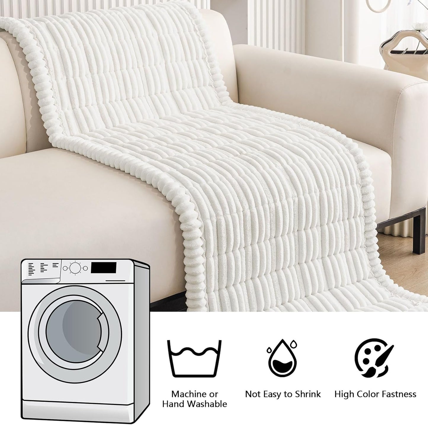 Smiry Couch Cover for Dogs Washable, Non Slip Fuzzy Pet Couch Covers for 3 Cushion Sofa Pet Friendly, Thick Soft Sofa Slipcovers Cushion Protector (White, 27.6" x 70.9")