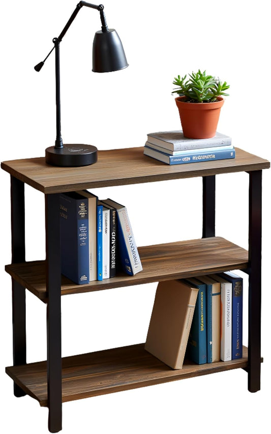 Pomona 3-Tier Bookcase with 2 Lower Shelves – 30" Tall Rustic Industrial Under-Window Bookshelf with Solid Wood and Metal Frame for Living Room, Bedroom, or Home Office by Alaterre Furniture