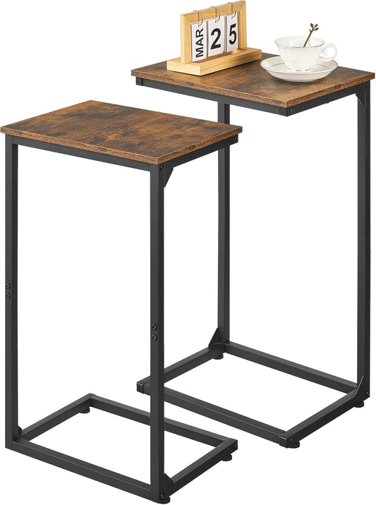 C Shape End Table,Large Surface Couch Table,C Table Sofa Side End Table,Side Table for Couch Slide Under,for Living Room,Bedroom,Home Office, Rustic Design,11.8"D x 15.7"W x 26.4"H(2 Set)