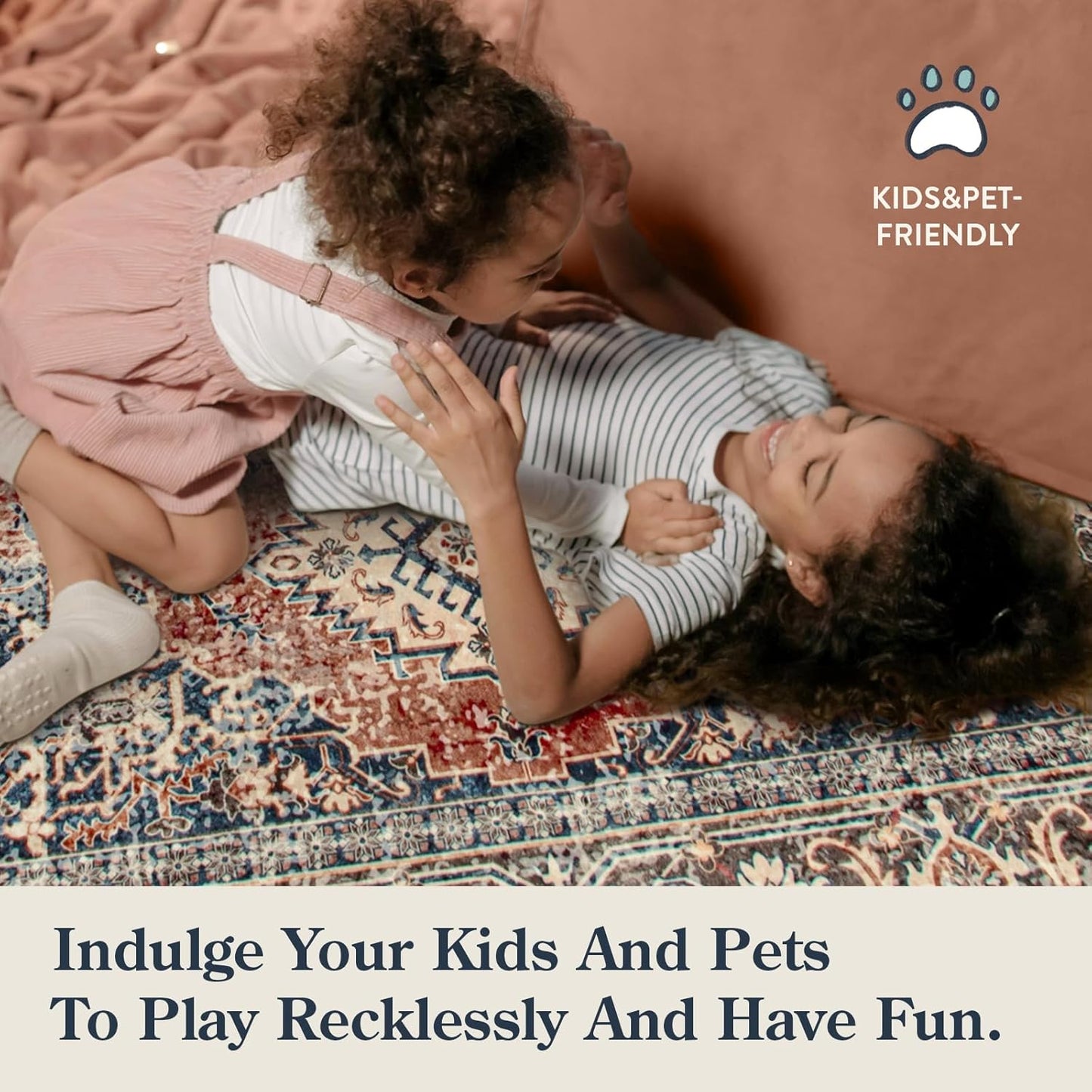 Lahome Oriental Washable Rugs for Living Room, 5x7 Area Rugs for Bedroom Ultra-Thin Non-Slip, Stain Resistant Vintage Low-Pile Throw Carpet for ‎Dining Room Office, Brick Red