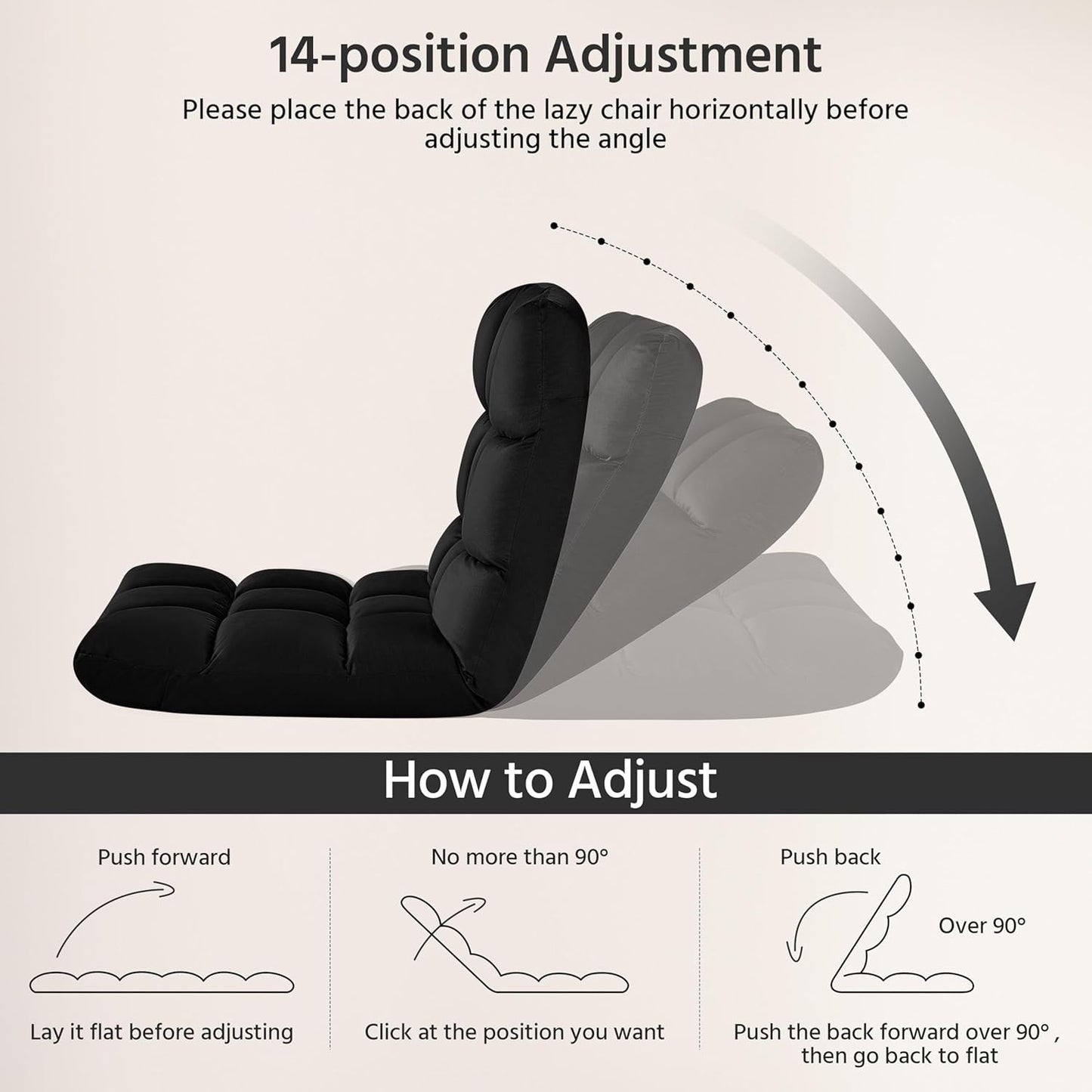 Yaheetech Floor Chair, Meditation Chair with Back Support Gaming Floor Lounger with 14 Adjustable Position for Adult, Black, 2pcs