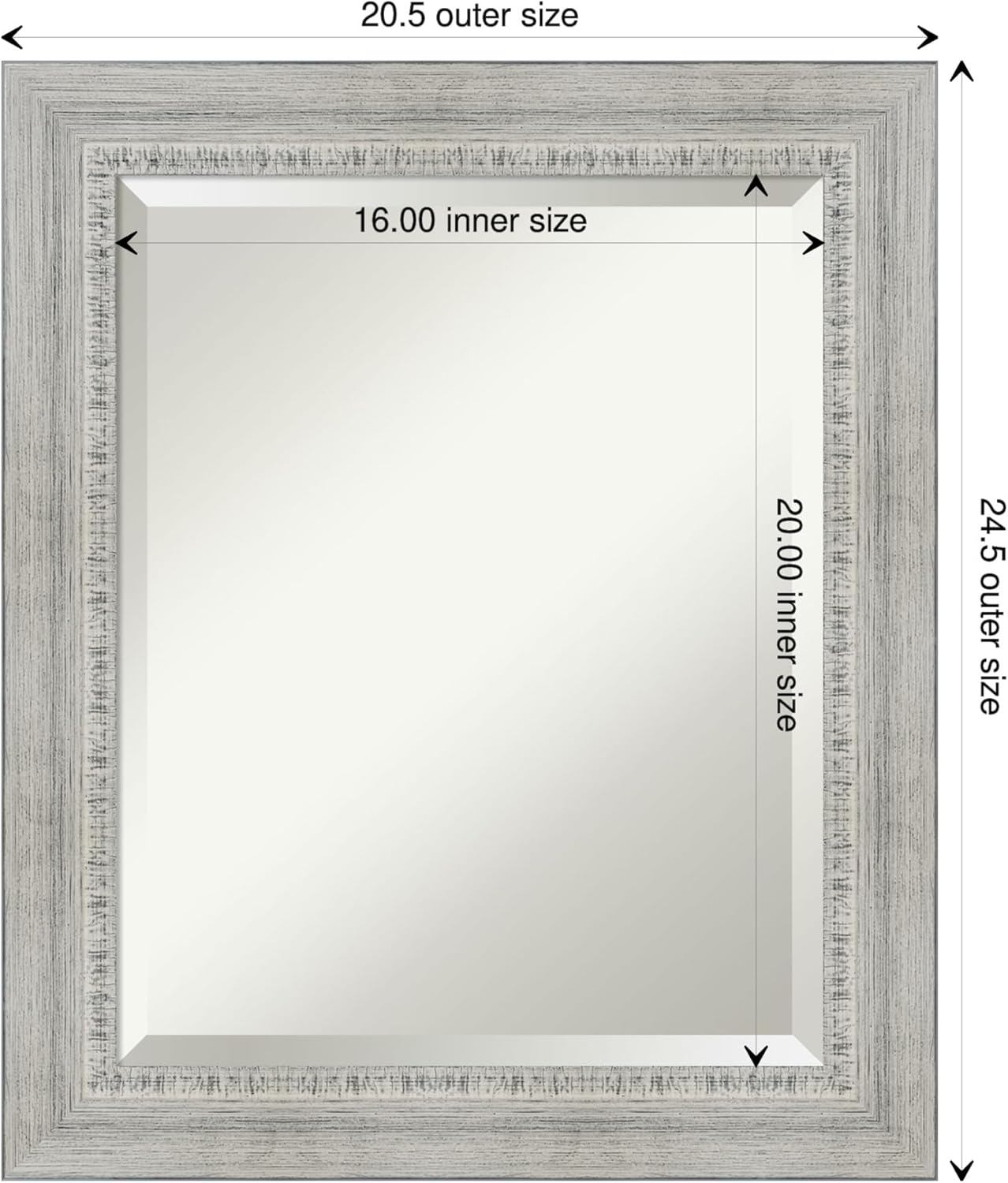 Amanti Art White Bathroom Mirror for Over Sink, 25x21 Rustic White Wash Rectangle Vanity Mirror, Small Rustic Farmhouse Wood Frame, Hangs Horizonally and Vertically, Bathroom Wall Decor, Beveled Edge