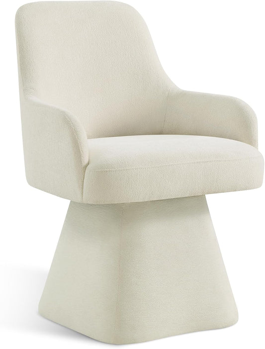 Swivel Dining Chair Set of 1, Mid Century Modern Chair Fabric Upholstered Armchair with Armrest & Ergonomic Backrest for Dining Room, Kitchen, Bedroom, Living Room, Beige