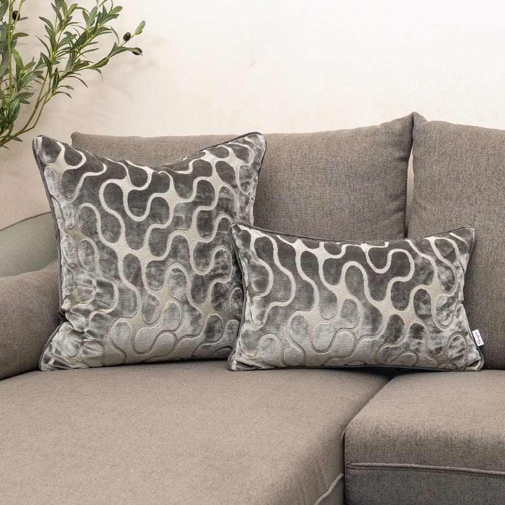 Yangest Silver Grey Square Throw Pillow Cover Wavy Velvet Cushion Cover Modern Zippered Pillowcase for Sofa Couch Bedroom Living Room Chair, 20 x 20 Inch