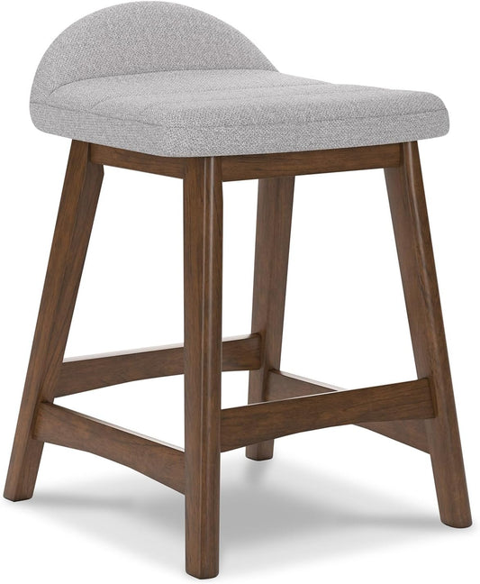 Signature Design by Ashley Lyncott Contemporary 28.5" Counter Height Upholstered Bar Stool with Foam Cushion, 2 Count, Light Gray & Brown