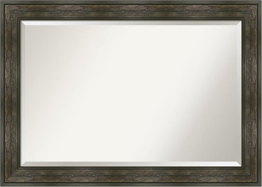 Amanti Art Brown Wall Mirror 30x42 Rail Rustic Char Rectangle Bathroom Mirror for Wall Decor Living Room, Large Rustic Farmhouse Frame, Hangs Horizonally and Vertically, Bathroom Decor, Beveled Edge