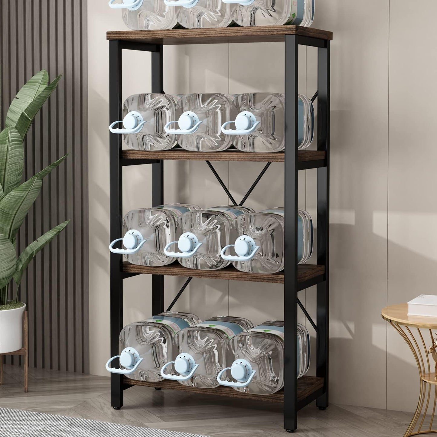 4 Tier Bookshelf, Solid Wood Bookcase Shelf Storage Organizer, Vintage Storage Rack with Open Shelves Rustic Standing Bookshelves for Living Room,Bedroom Rustic Brown(AY01-4tier)