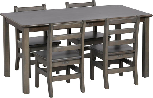 ECR4Kids 24in x 48in Rectangular Hardwood Table and Chair Set, 12in Seat Height, Kids Furniture, Grey Wash