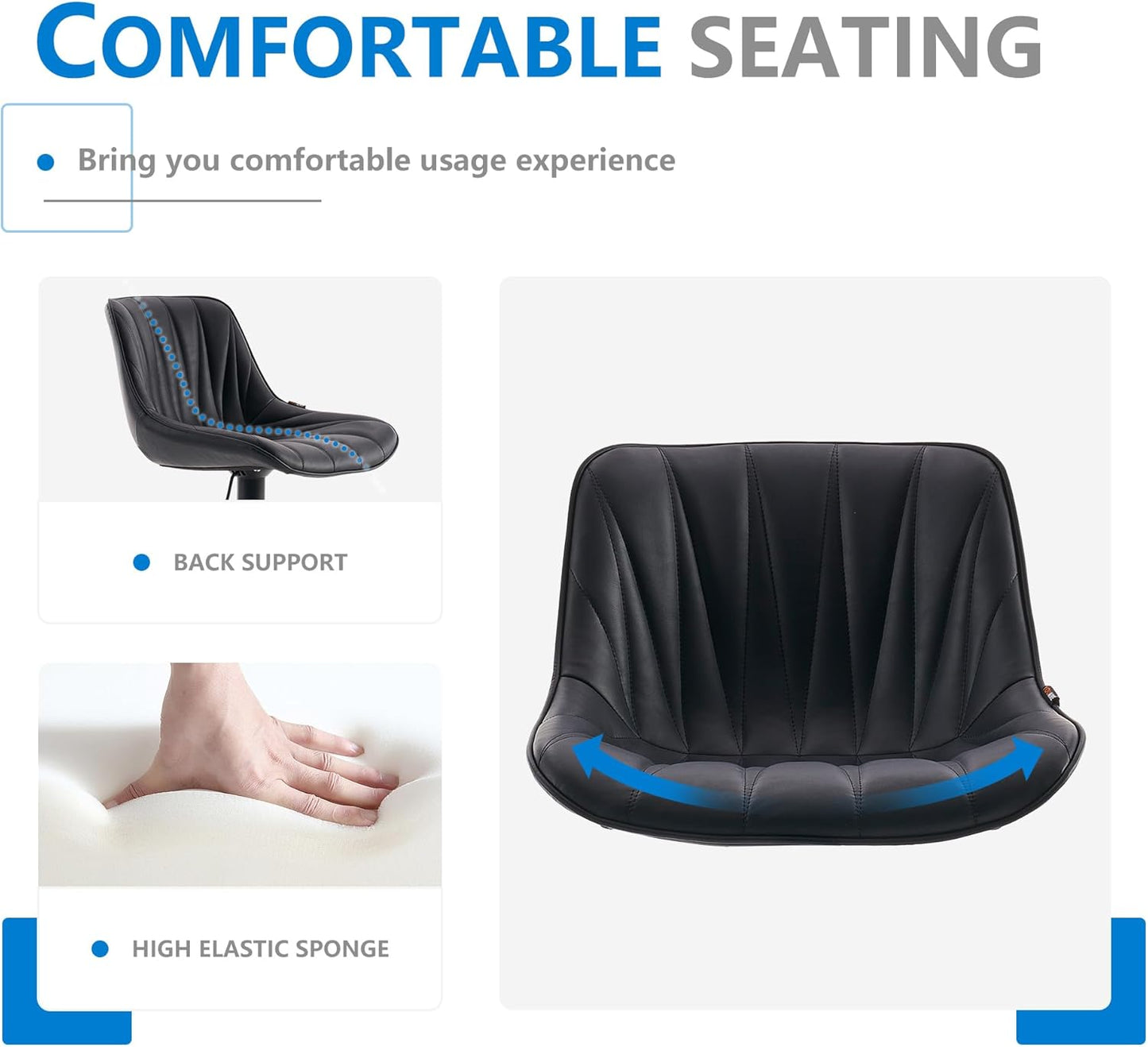 YOUNIKE Bar Stools Set of 2 for Kitchen Island, Black Swivel Tall Bar Stools, Adjustable Barstools with Back, Faux Leather Padded Stools, Modern Counter Height Bar Chairs with 300LBS Support